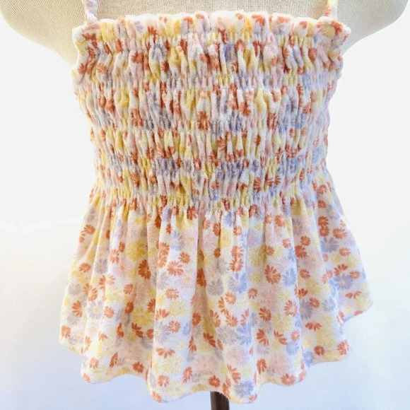 NWT SO Juniors Pullover Square Neck Terry Cloth Smocked Peplum Floral Tank Large - Picture 8 of 12